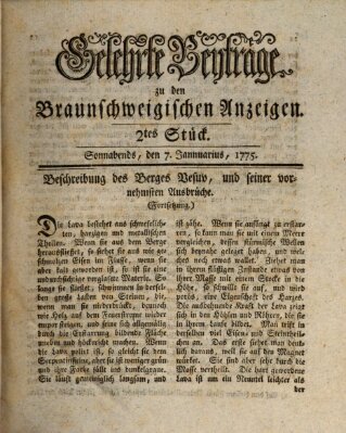 Braunschweigische Anzeigen. Gelehrte Beyträge zu den Braunschweigischen Anzeigen (Braunschweigische Anzeigen) Samstag 7. Januar 1775