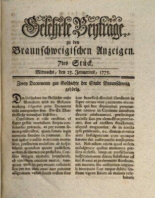 Braunschweigische Anzeigen. Gelehrte Beyträge zu den Braunschweigischen Anzeigen (Braunschweigische Anzeigen) Mittwoch 25. Januar 1775