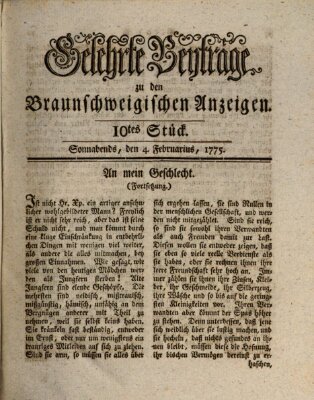 Braunschweigische Anzeigen. Gelehrte Beyträge zu den Braunschweigischen Anzeigen (Braunschweigische Anzeigen) Samstag 4. Februar 1775