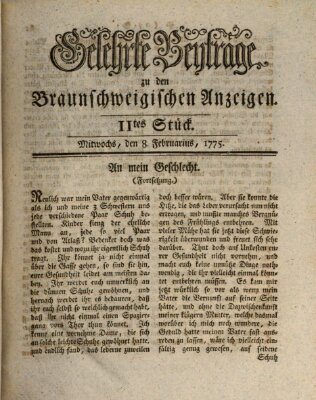 Braunschweigische Anzeigen. Gelehrte Beyträge zu den Braunschweigischen Anzeigen (Braunschweigische Anzeigen) Mittwoch 8. Februar 1775