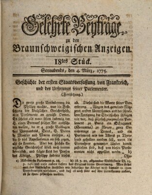 Braunschweigische Anzeigen. Gelehrte Beyträge zu den Braunschweigischen Anzeigen (Braunschweigische Anzeigen) Samstag 4. März 1775