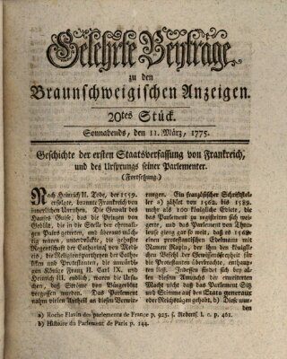 Braunschweigische Anzeigen. Gelehrte Beyträge zu den Braunschweigischen Anzeigen (Braunschweigische Anzeigen) Samstag 11. März 1775