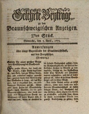 Braunschweigische Anzeigen. Gelehrte Beyträge zu den Braunschweigischen Anzeigen (Braunschweigische Anzeigen) Mittwoch 5. April 1775