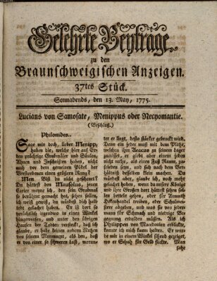 Braunschweigische Anzeigen. Gelehrte Beyträge zu den Braunschweigischen Anzeigen (Braunschweigische Anzeigen) Samstag 13. Mai 1775