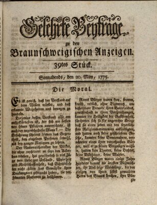 Braunschweigische Anzeigen. Gelehrte Beyträge zu den Braunschweigischen Anzeigen (Braunschweigische Anzeigen) Samstag 20. Mai 1775