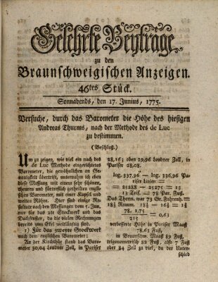 Braunschweigische Anzeigen. Gelehrte Beyträge zu den Braunschweigischen Anzeigen (Braunschweigische Anzeigen) Samstag 17. Juni 1775