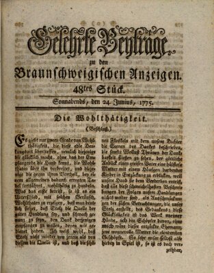 Braunschweigische Anzeigen. Gelehrte Beyträge zu den Braunschweigischen Anzeigen (Braunschweigische Anzeigen) Samstag 24. Juni 1775