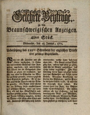 Braunschweigische Anzeigen. Gelehrte Beyträge zu den Braunschweigischen Anzeigen (Braunschweigische Anzeigen) Mittwoch 28. Juni 1775