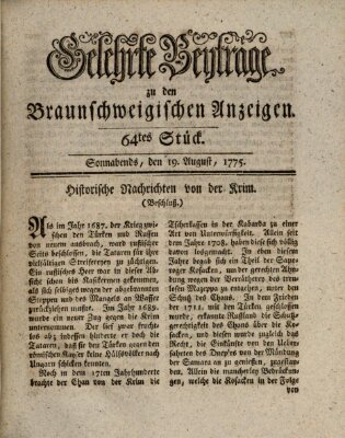 Braunschweigische Anzeigen. Gelehrte Beyträge zu den Braunschweigischen Anzeigen (Braunschweigische Anzeigen) Samstag 19. August 1775