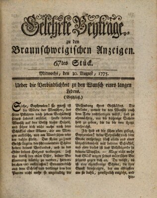 Braunschweigische Anzeigen. Gelehrte Beyträge zu den Braunschweigischen Anzeigen (Braunschweigische Anzeigen) Mittwoch 30. August 1775