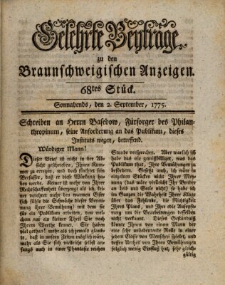 Braunschweigische Anzeigen. Gelehrte Beyträge zu den Braunschweigischen Anzeigen (Braunschweigische Anzeigen) Samstag 2. September 1775