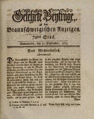 Braunschweigische Anzeigen. Gelehrte Beyträge zu den Braunschweigischen Anzeigen (Braunschweigische Anzeigen) Samstag 30. September 1775