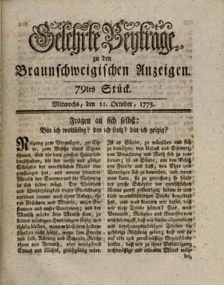 Braunschweigische Anzeigen. Gelehrte Beyträge zu den Braunschweigischen Anzeigen (Braunschweigische Anzeigen) Mittwoch 11. Oktober 1775