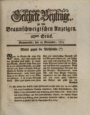 Braunschweigische Anzeigen. Gelehrte Beyträge zu den Braunschweigischen Anzeigen (Braunschweigische Anzeigen) Samstag 18. November 1775