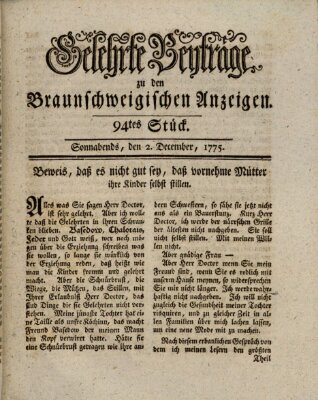 Braunschweigische Anzeigen. Gelehrte Beyträge zu den Braunschweigischen Anzeigen (Braunschweigische Anzeigen) Samstag 2. Dezember 1775