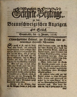 Braunschweigische Anzeigen. Gelehrte Beyträge zu den Braunschweigischen Anzeigen (Braunschweigische Anzeigen) Samstag 13. Januar 1776