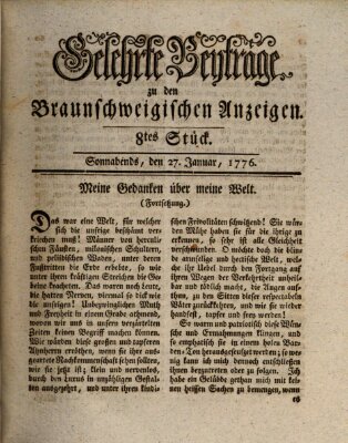 Braunschweigische Anzeigen. Gelehrte Beyträge zu den Braunschweigischen Anzeigen (Braunschweigische Anzeigen) Samstag 27. Januar 1776