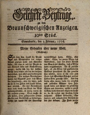 Braunschweigische Anzeigen. Gelehrte Beyträge zu den Braunschweigischen Anzeigen (Braunschweigische Anzeigen) Samstag 3. Februar 1776