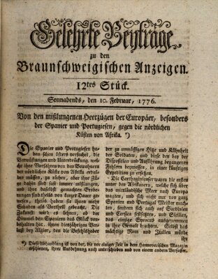 Braunschweigische Anzeigen. Gelehrte Beyträge zu den Braunschweigischen Anzeigen (Braunschweigische Anzeigen) Samstag 10. Februar 1776