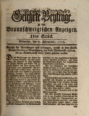 Braunschweigische Anzeigen. Gelehrte Beyträge zu den Braunschweigischen Anzeigen (Braunschweigische Anzeigen) Mittwoch 21. Februar 1776