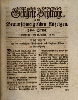 Braunschweigische Anzeigen. Gelehrte Beyträge zu den Braunschweigischen Anzeigen (Braunschweigische Anzeigen) Mittwoch 27. März 1776