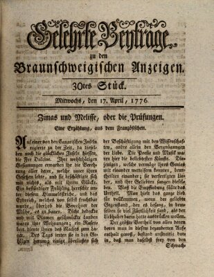 Braunschweigische Anzeigen. Gelehrte Beyträge zu den Braunschweigischen Anzeigen (Braunschweigische Anzeigen) Mittwoch 17. April 1776