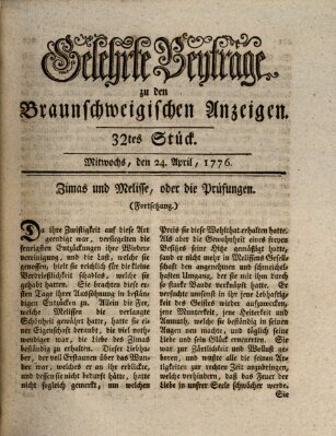 Braunschweigische Anzeigen. Gelehrte Beyträge zu den Braunschweigischen Anzeigen (Braunschweigische Anzeigen) Mittwoch 24. April 1776