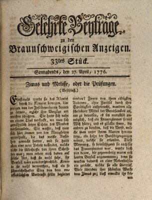 Braunschweigische Anzeigen. Gelehrte Beyträge zu den Braunschweigischen Anzeigen (Braunschweigische Anzeigen) Samstag 27. April 1776