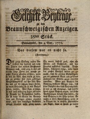 Braunschweigische Anzeigen. Gelehrte Beyträge zu den Braunschweigischen Anzeigen (Braunschweigische Anzeigen) Samstag 4. Mai 1776