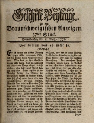 Braunschweigische Anzeigen. Gelehrte Beyträge zu den Braunschweigischen Anzeigen (Braunschweigische Anzeigen) Samstag 11. Mai 1776