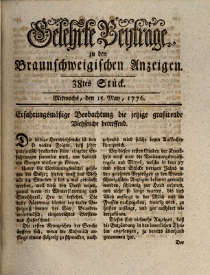 Braunschweigische Anzeigen. Gelehrte Beyträge zu den Braunschweigischen Anzeigen (Braunschweigische Anzeigen) Mittwoch 15. Mai 1776