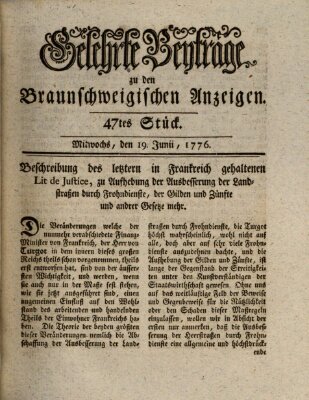 Braunschweigische Anzeigen. Gelehrte Beyträge zu den Braunschweigischen Anzeigen (Braunschweigische Anzeigen) Mittwoch 19. Juni 1776