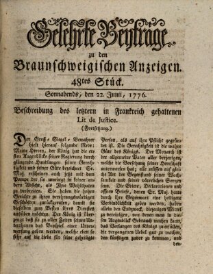 Braunschweigische Anzeigen. Gelehrte Beyträge zu den Braunschweigischen Anzeigen (Braunschweigische Anzeigen) Samstag 22. Juni 1776