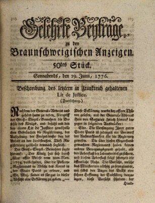 Braunschweigische Anzeigen. Gelehrte Beyträge zu den Braunschweigischen Anzeigen (Braunschweigische Anzeigen) Samstag 29. Juni 1776