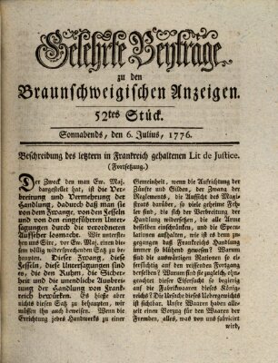 Braunschweigische Anzeigen. Gelehrte Beyträge zu den Braunschweigischen Anzeigen (Braunschweigische Anzeigen) Samstag 6. Juli 1776