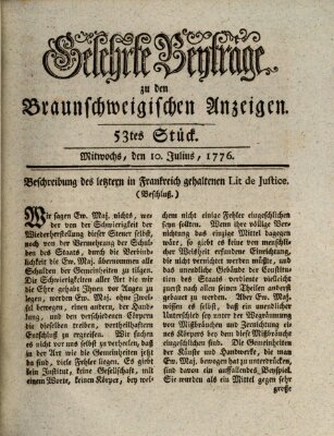 Braunschweigische Anzeigen. Gelehrte Beyträge zu den Braunschweigischen Anzeigen (Braunschweigische Anzeigen) Mittwoch 10. Juli 1776