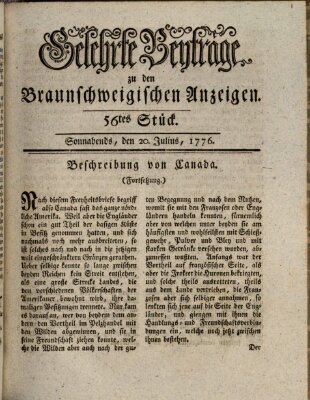 Braunschweigische Anzeigen. Gelehrte Beyträge zu den Braunschweigischen Anzeigen (Braunschweigische Anzeigen) Samstag 20. Juli 1776