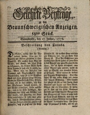 Braunschweigische Anzeigen. Gelehrte Beyträge zu den Braunschweigischen Anzeigen (Braunschweigische Anzeigen) Samstag 27. Juli 1776