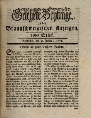 Braunschweigische Anzeigen. Gelehrte Beyträge zu den Braunschweigischen Anzeigen (Braunschweigische Anzeigen) Mittwoch 31. Juli 1776