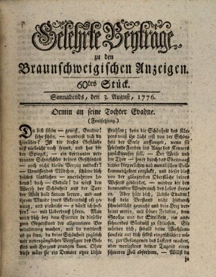 Braunschweigische Anzeigen. Gelehrte Beyträge zu den Braunschweigischen Anzeigen (Braunschweigische Anzeigen) Samstag 3. August 1776