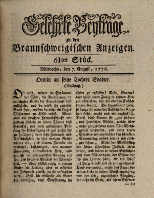 Braunschweigische Anzeigen. Gelehrte Beyträge zu den Braunschweigischen Anzeigen (Braunschweigische Anzeigen) Mittwoch 7. August 1776