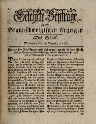 Braunschweigische Anzeigen. Gelehrte Beyträge zu den Braunschweigischen Anzeigen (Braunschweigische Anzeigen) Mittwoch 28. August 1776