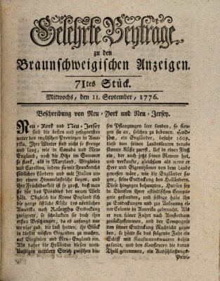 Braunschweigische Anzeigen. Gelehrte Beyträge zu den Braunschweigischen Anzeigen (Braunschweigische Anzeigen) Mittwoch 11. September 1776