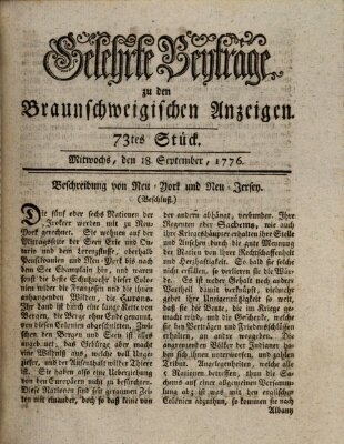 Braunschweigische Anzeigen. Gelehrte Beyträge zu den Braunschweigischen Anzeigen (Braunschweigische Anzeigen) Mittwoch 18. September 1776