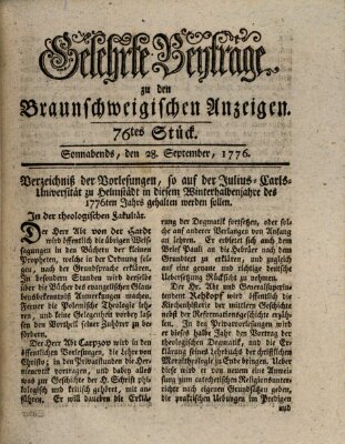 Braunschweigische Anzeigen. Gelehrte Beyträge zu den Braunschweigischen Anzeigen (Braunschweigische Anzeigen) Samstag 28. September 1776