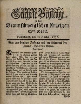 Braunschweigische Anzeigen. Gelehrte Beyträge zu den Braunschweigischen Anzeigen (Braunschweigische Anzeigen) Samstag 19. Oktober 1776