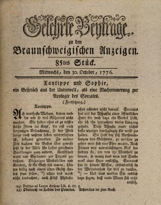 Braunschweigische Anzeigen. Gelehrte Beyträge zu den Braunschweigischen Anzeigen (Braunschweigische Anzeigen) Mittwoch 30. Oktober 1776