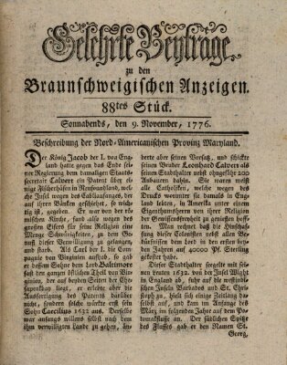 Braunschweigische Anzeigen. Gelehrte Beyträge zu den Braunschweigischen Anzeigen (Braunschweigische Anzeigen) Samstag 9. November 1776