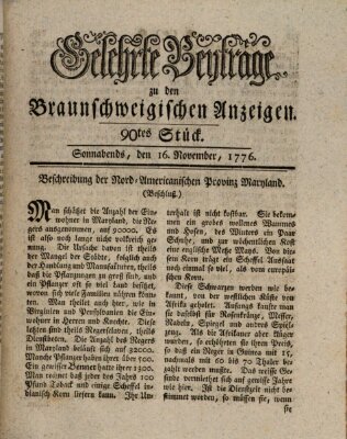 Braunschweigische Anzeigen. Gelehrte Beyträge zu den Braunschweigischen Anzeigen (Braunschweigische Anzeigen) Samstag 16. November 1776