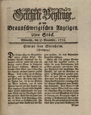 Braunschweigische Anzeigen. Gelehrte Beyträge zu den Braunschweigischen Anzeigen (Braunschweigische Anzeigen) Mittwoch 27. November 1776